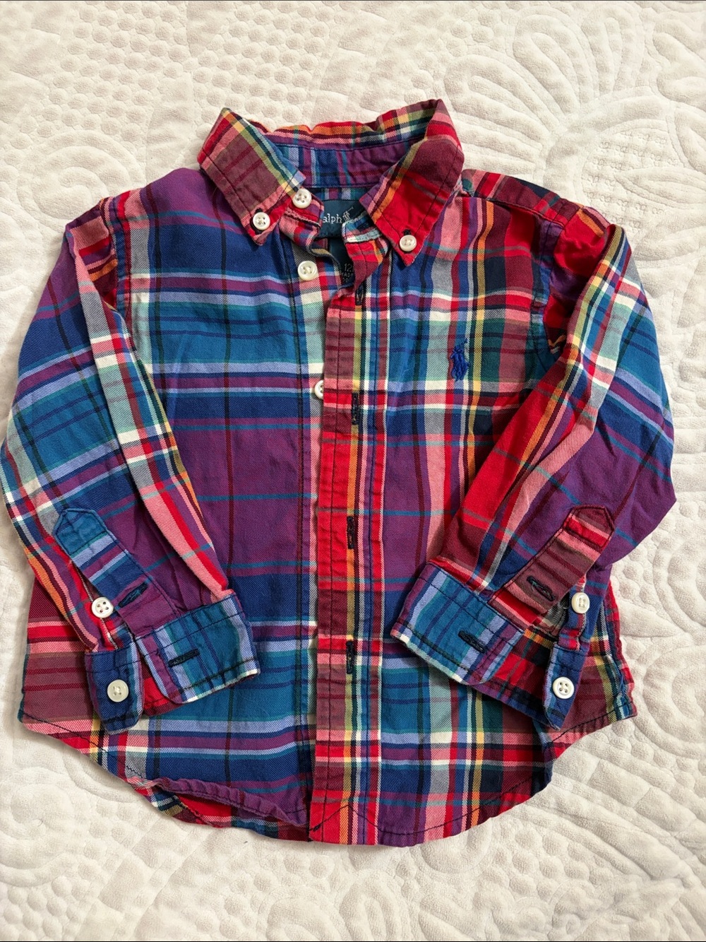 Ralph Lauren Bright Plaid Button-Down Shirt in Red, Blue & Purple